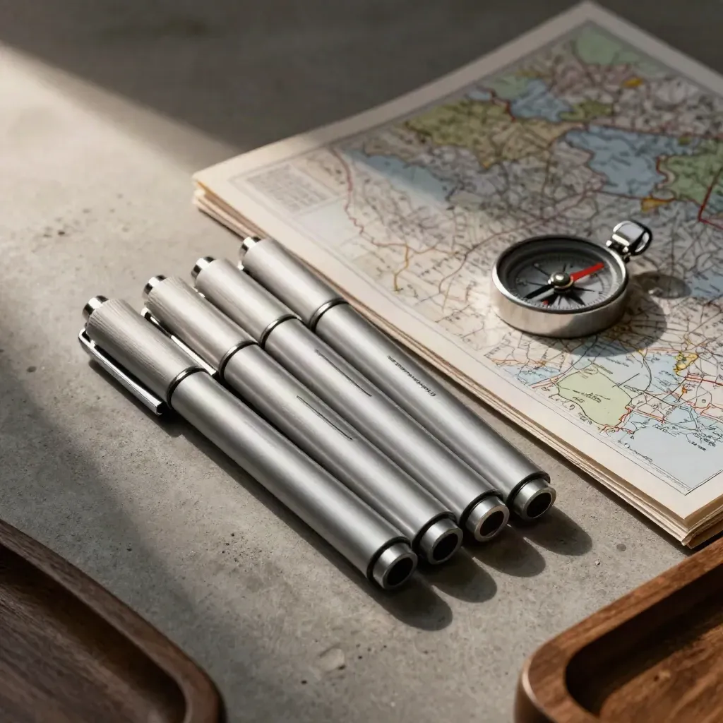 Silver allocation markers, folded map sheet, and compass weight on a concrete finance surface.